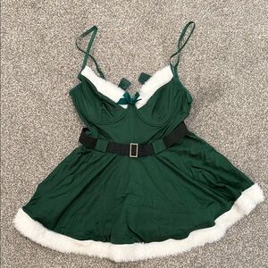 Green Holiday Santa Dress with White Trim